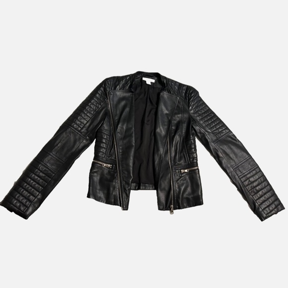 H&M Faux Leather Jacket Women’s Moto 6 Quilted Black Zipper Biker Vegan - Picture 5 of 12